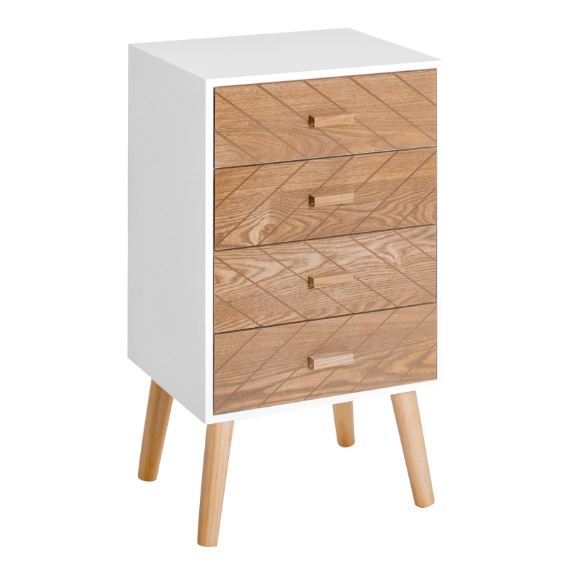 HOMCOM Nachttisch Nachtkommode Flurkommode mit Schubladen Holz weiß + natur 40 x 30 x 75 cm Aosom – Bild 1 von 2