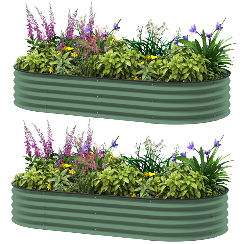 Outsunny 2er-Set Hochbeet aus Stahl, Pflanzbeet Frühbeet Gartenbeet Blumenkasten stapelbar, Pflanzkasten Gemüsebeet 181x93x30cm für Garten Balkon, Pflanzkübel für Blumen, Pflanzen, Gemüse Aosom – Bild 1 von 2