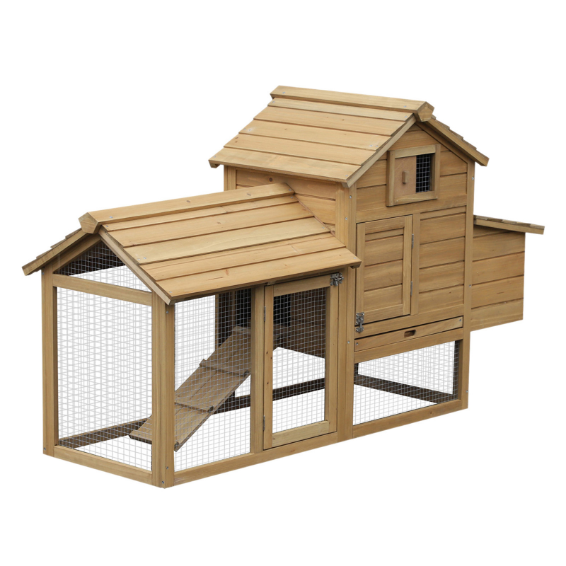 PawHut Zwerghühnerstall Hühnerhaus mit Nistkasten und Auslauf 150,5x54x87cm aus Tannenholz in Naturfarbe, ideal für kleine Hühner Aosom.de – Bild 1 von 2