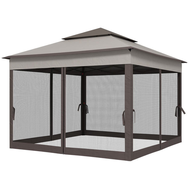 Outsunny Faltpavillon Gartenzelt mit Seitenwänden Pop-up-Zelt 3,25 x 3,25 x 2,65 m, wetterfest, Hellgrau Aosom.de – Bild 1 von 2