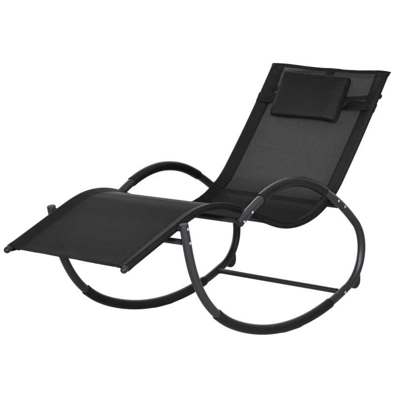 Outsunny Schaukelliege Schaukelstuhl mit Kopfkissen Gartenliege 155 x 61 x 88 cm aus Textilene in Schwarz für Entspannung im Freien Aosom.de – Bild 1 von 2