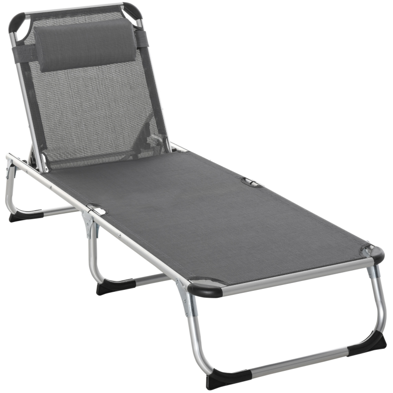 Outsunny Sonnenliege Gartenliege Alu Stoffliege Relaxliege 5-fach verstellbar faltbar ergonomisch Netzstoff Grau 170 x 60 x 76 cm Aosom – Bild 1 von 2