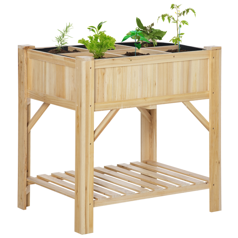 Outsunny Hochbeet Holz mit 6 Anbauflächen, Pflanztisch & Blumenkasten, Vliesstoff, 78,5x58x81cm, Natur für Garten & Balkon Aosom.de – Bild 1 von 2