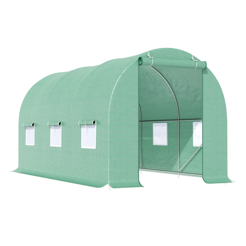Outsunny Foliengewächshaus Tomatengewächshaus mit Fenster 445x190x200cm Treibhaus Folientunnel in Grün für Pflanzenzucht im Garten Aosom.de – Bild 1 von 2