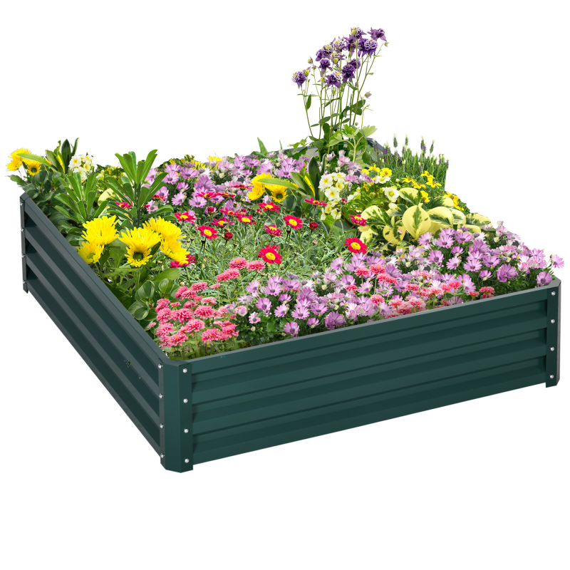 Outsunny Hochbeet aus Stahl Blumenkasten 120x120x30cm für Garten Terrasse Balkon Gemüsebeet in Grün Aosom.de – Bild 1 von 2