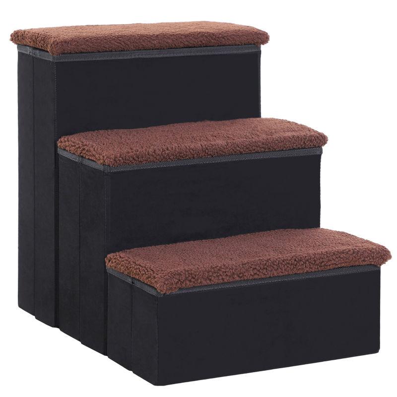 PawHut Haustiertreppe faltbare Katzentreppe Hundetreppe mit 3 Stufen Stauraum für Katzen und Hunde MDF Schwarz 40x54x48cm Aosom.de – Bild 1 von 2
