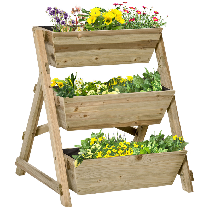 Outsunny Hochbeet, Blumentreppe Holz, Blumenleiter mit 3 Ablagen, Pflanzentreppe, Pflanzregal, Pflanzenständer, Blumenregal, 71x61x77cm Aosom – Bild 1 von 2