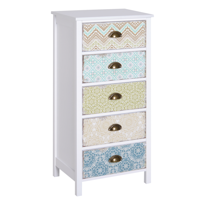 HOMCOM Kommode Schubladenkommode Schrank mit 5 Schubladen Shabby Chic Holz Bunt B46 x T34 x H97,5cm Aosom – Bild 1 von 2