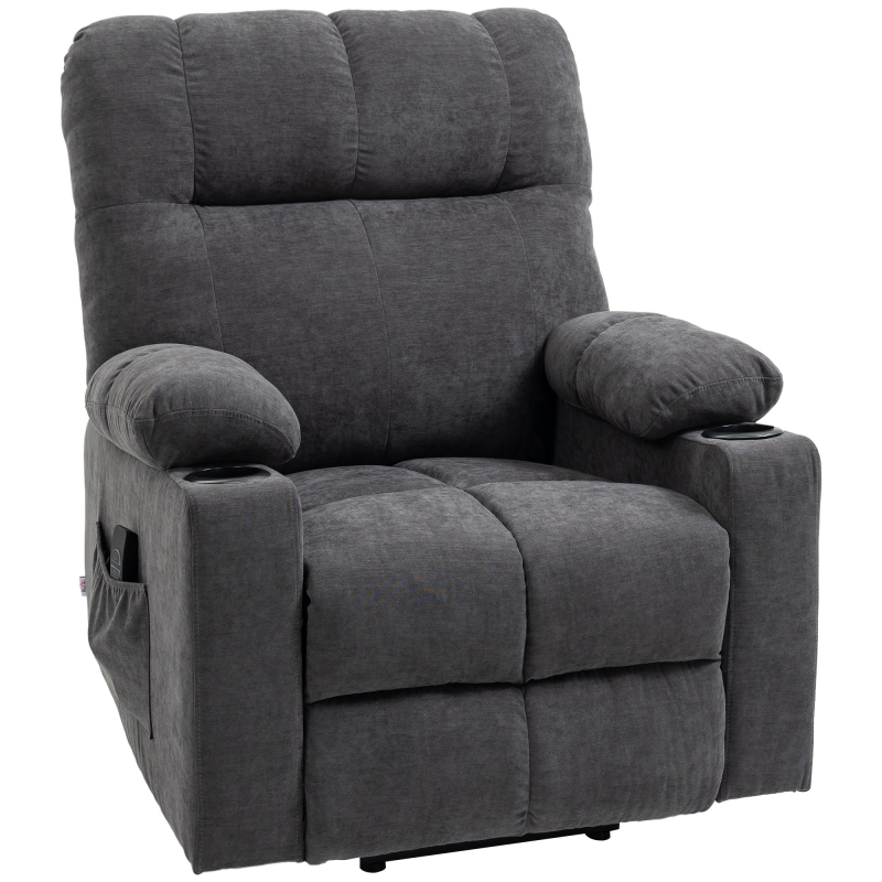 HOMCOM Elektrischer Relaxsessel mit Aufstehhilfe und Massagefunktion, Fernsehsessel mit Heizfunktion, Flanelloptik dunkelgrau Aosom.de – Bild 1 von 2