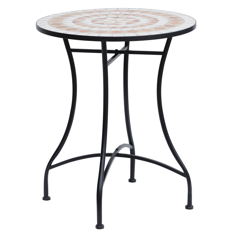 Outsunny Gartentisch Mosaiktisch rund Ø60 cm, Balkontisch Beistelltisch aus Stahl und Keramik in Orange und Weiß, Höhe 71 cm für Garten & Balkon Aosom.de – Bild 1 von 2