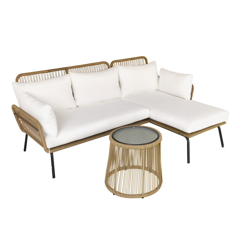 Outsunny 3-teiliges Rattan Gartenmöbel Set, 2-Sitzer Sofa mit Chaise Longue und Beistelltisch, Beige und Kaffee, ideal für Garten & Terrasse Aosom.de – Bild 1 von 2
