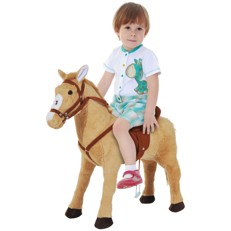 HOMCOM Schaukelpferd Reitpferd Spielpferd Plüschpferd mit Sound 85 x 28 x 60 cm Beige, ideal für Kinder zum Spielen und Schaukeln Aosom.de – Bild 1 von 2