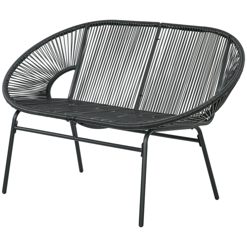Outsunny Polyrattan Sitzbank 2-Sitzer Gartenbank bis 260 kg, Schwarz, stabile Stahlkonstruktion, ideal für Terrasse & Balkon Aosom.de – Bild 1 von 2