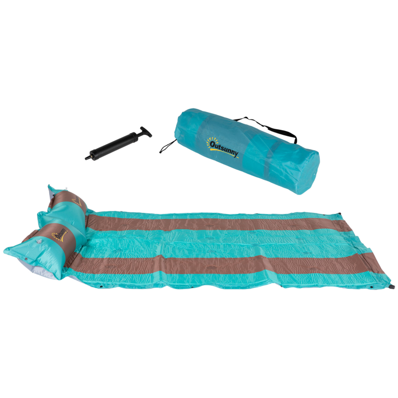 Outsunny Camping Isomatte 3cm dicke Campingmatratze mit Tragetasche & Pumpe 192x135cm Blau & Kaffee für Outdoor Abenteuer Aosom.de – Bild 1 von 2