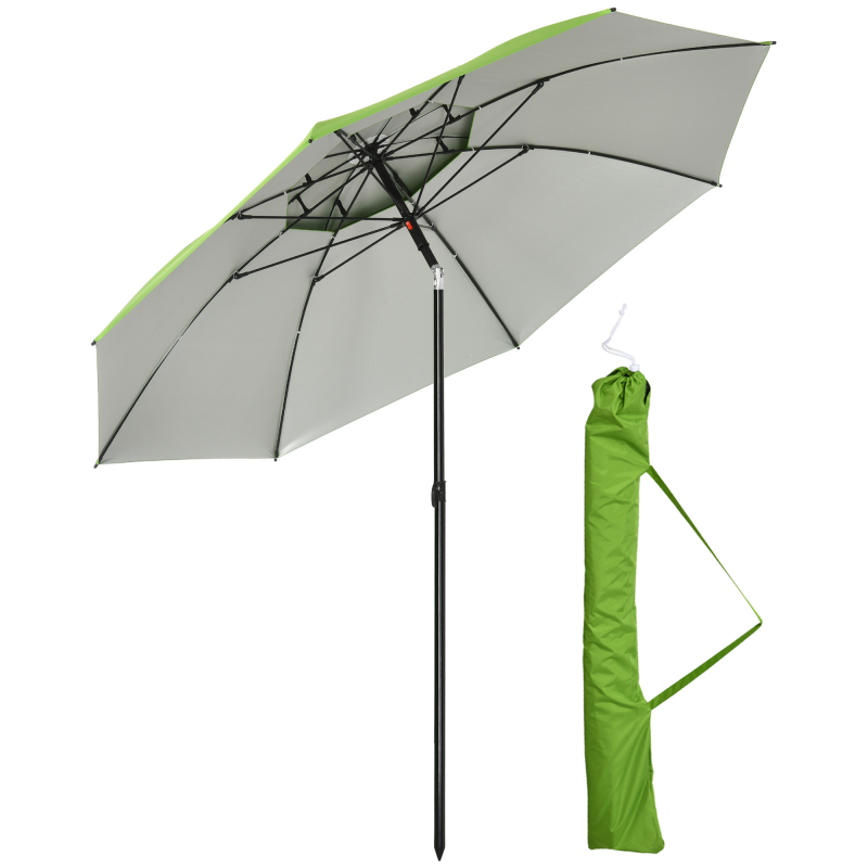 Outsunny Sonnenschirm Ø 185 cm, UV Schutz 30+ Sonnenschirm, verstellbar Balkonschirm mit Doppeldach, Tasche Strandschirm windfest Marktschirm Sonnenschutz für Strand Balkon Garten, Grün Aosom – Bild 1 von 2