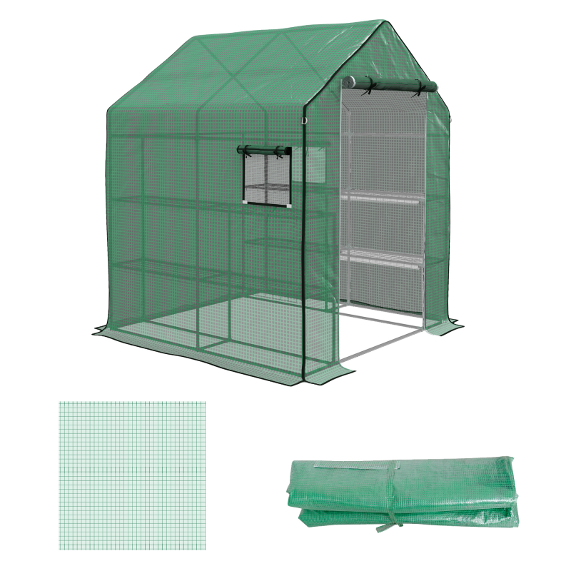 Outsunny Gewächshausfolie Ersatzfolie mit UV-Schutz und Seitenfenster, Rolltür, PE-Folie für Tomatenhaus, grün, 140 x 143 x 190 cm Aosom.de – Bild 1 von 2