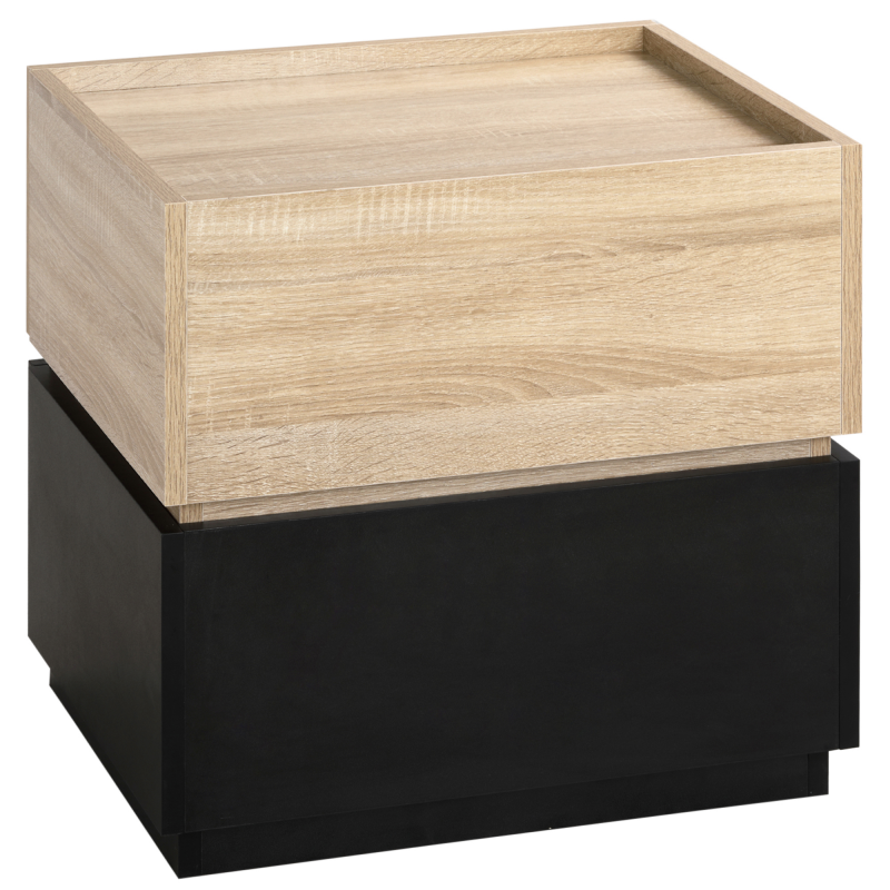 HOMCOM Nachttisch mit Schublade Nachtschrank stapelbar Schubladenschrank Schlafzimmer Nachtkommode Spanplatte Schwarz+Natur 50 x 40 x 47,5 cm Aosom – Bild 1 von 2