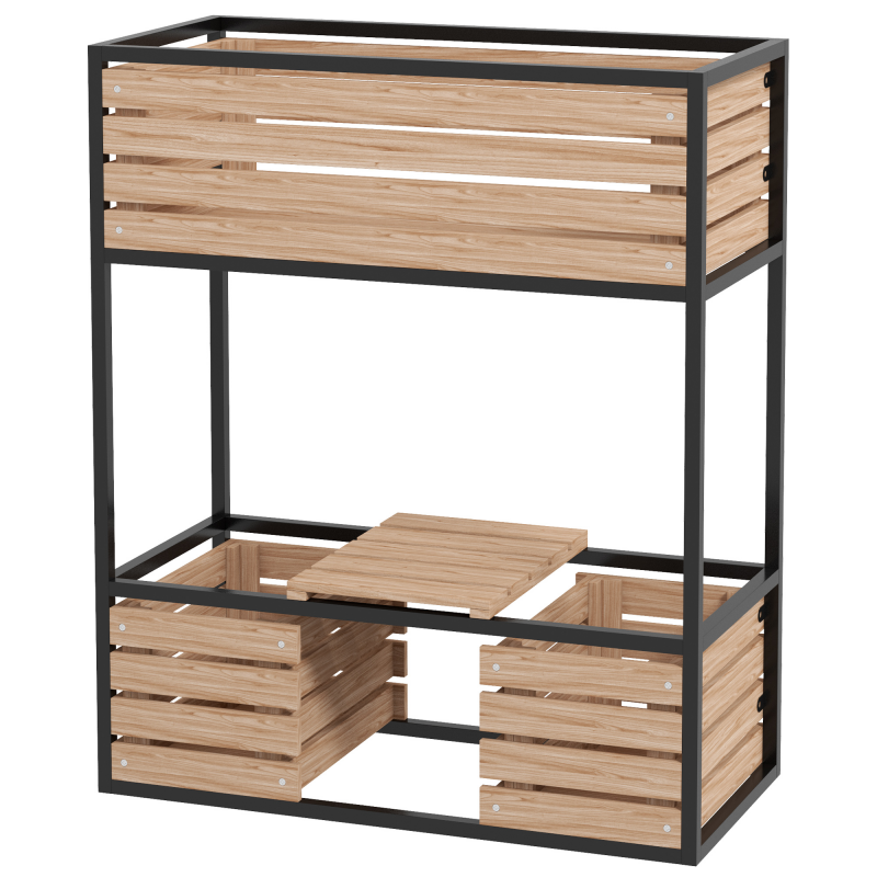 Outsunny Hochbeet aus Holz 2-stufiger Blumenkasten mit Ablage erhöhtes Gemüsebeet mit Innenvlies Kräuterbeet hellbraun 83 x 39 x 100 cm Aosom.de – Bild 1 von 2