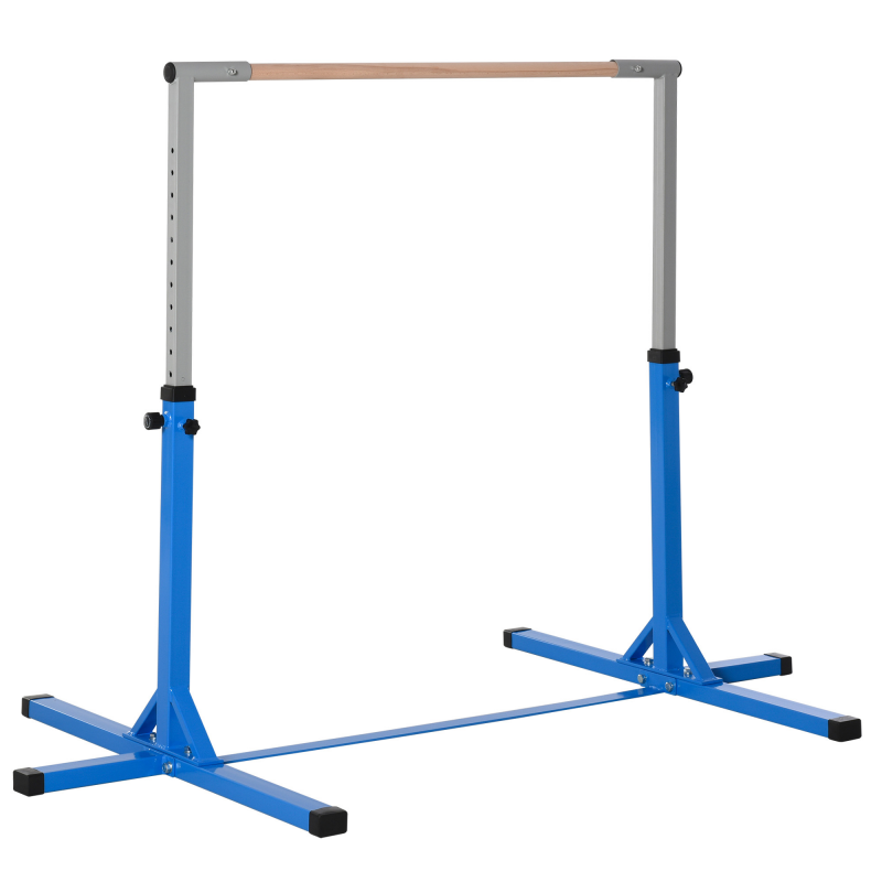HOMCOM Reckstange höhenverstellbar Turnreck 13-stufig bis 75 kg belastbar aus Stahl & Buchenholz in Blau für Gymnastik & Training Aosom.de – Bild 1 von 2