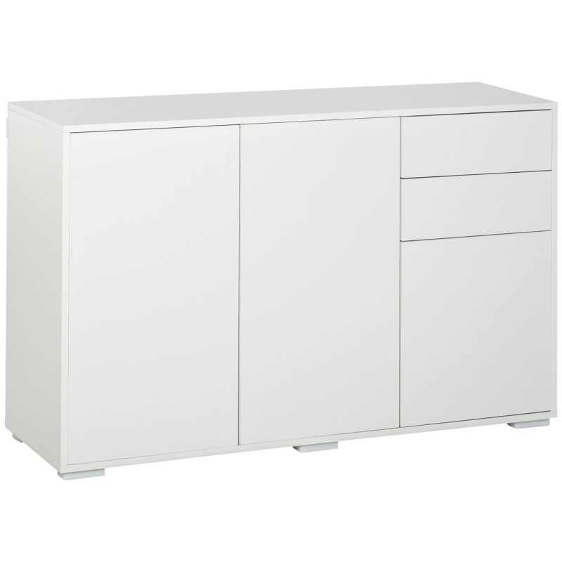 HOMCOM Standschrank Weiß Hochglanz Aufbewahrungsschrank mit 2 Schubladen und 3 Türen, 117x36x74cm, ideal für Wohn- und Schlafzimmer Aosom.de – Bild 1 von 2