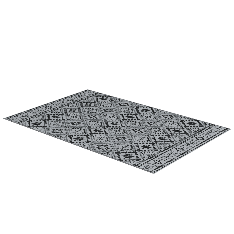 Outsunny Balkonteppich Outdoor, Wasserfest, Geometrisch, Umweltfreundlich für Camping & Terrasse, Höhe: 3 mm, Schwarz+Grau, 182 x 274 cm Aosom – Bild 1 von 2