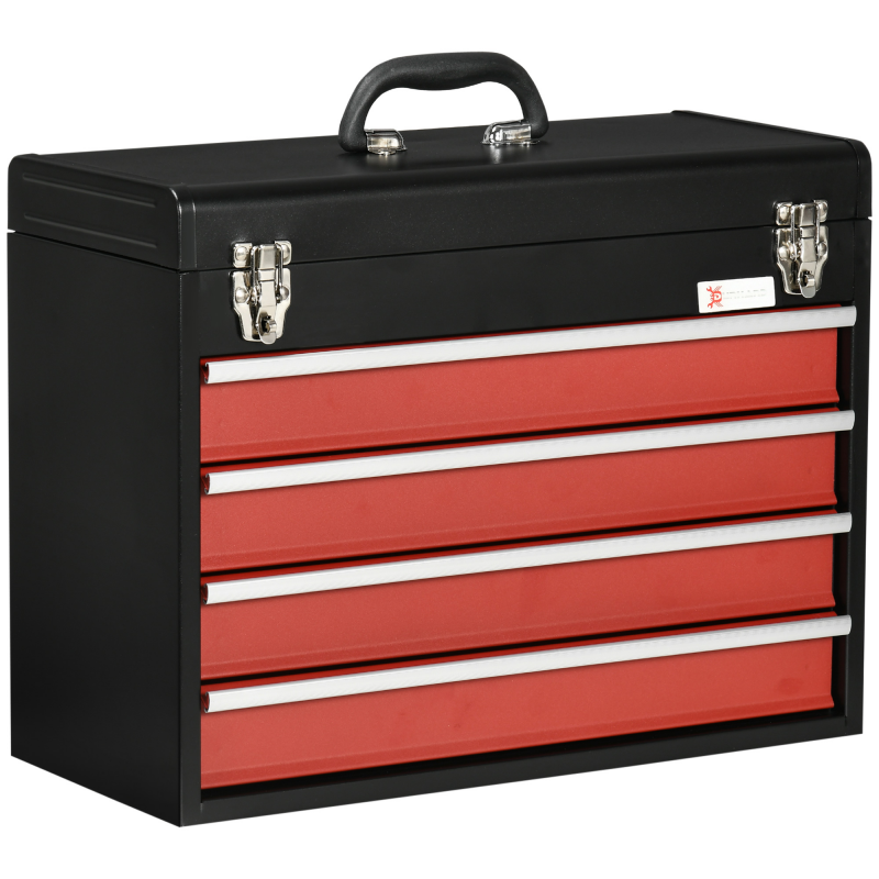 DURHAND Werkzeugkoffer 4 Schubladen Schloss Stahl Schwarz+Rot 51x22x39,5cm Aosom – Bild 1 von 2