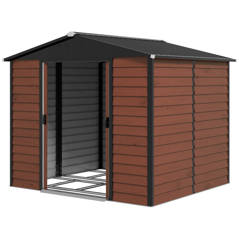 Outsunny Gerätehaus aus Metall , Geräteschuppen mit Pultdach, Schiebetür, wetterfest & rostfrei, abschließbar, Teak240 x 206 x 198 cm Aosom – Bild 1 von 2