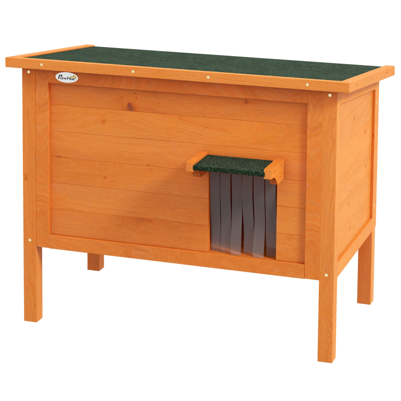 PawHut Katzenhaus aus Holz mit Türvorhang Outdoor, Isoliert, Erhöhtes Design, für Kleintiere, Orange, 60x60x81,5cm Aosom – Bild 1 von 2