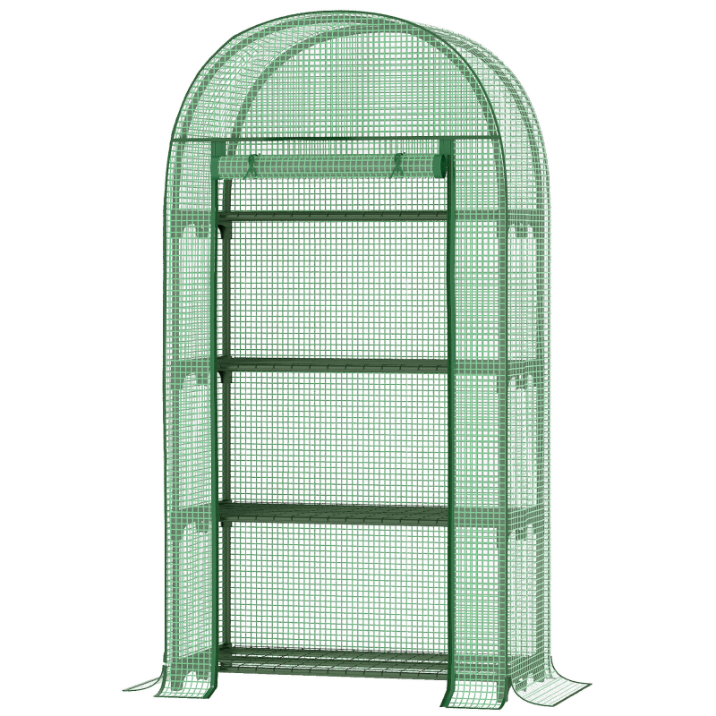 Outsunny Foliengewächshaus 4 Ablagen, Mini Gewächshaus für Balkon, Treibhaus, Tomatenhaus, Metall, Grün, 80x49x160cm Aosom – Bild 1 von 2