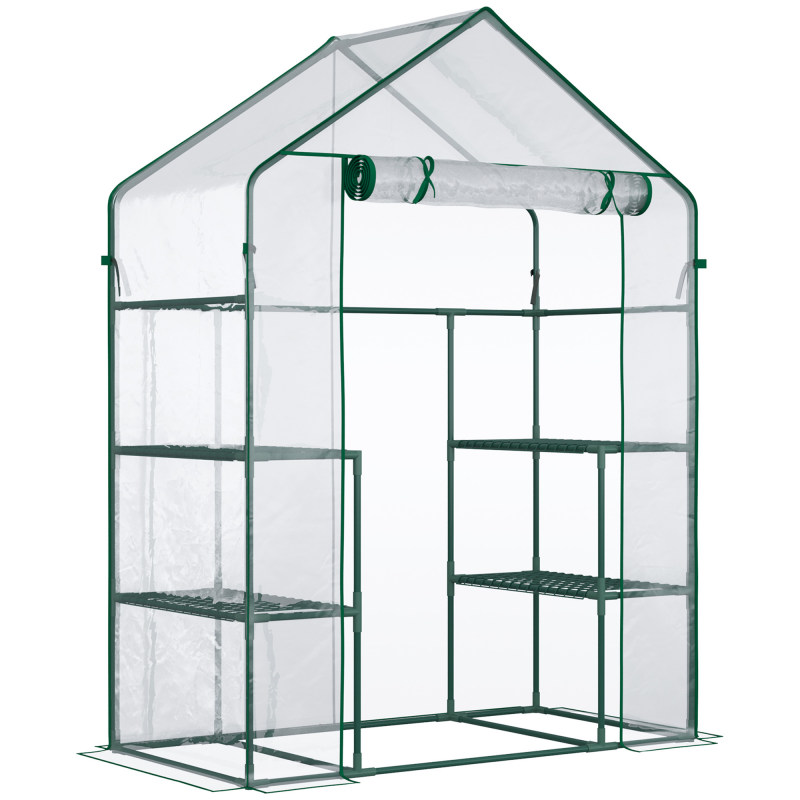 Outsunny Foliengewächshaus Begehbares Tomatengewächshaus 142x73x195cm mit 6 Regalen, transparent für Garten & Pflanzen Aosom.de – Bild 1 von 2