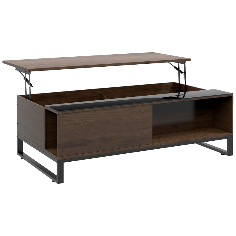 HOMCOM Couchtisch Beistelltisch mit Hebefunktion 102x58x35,5cm moderner Sofatisch mit Stauraum aus Stahl in Walnuss Schwarz Aosom.de – Bild 1 von 2