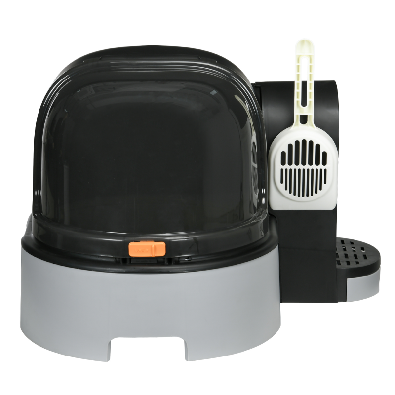 PawHut Katzenhaus Katzentoilette mit 2 herausziehbaren Bodenwannen und Haube, Schaufel für Katzen bis 4kg, grau 52x60x42cm Aosom.de – Bild 1 von 2