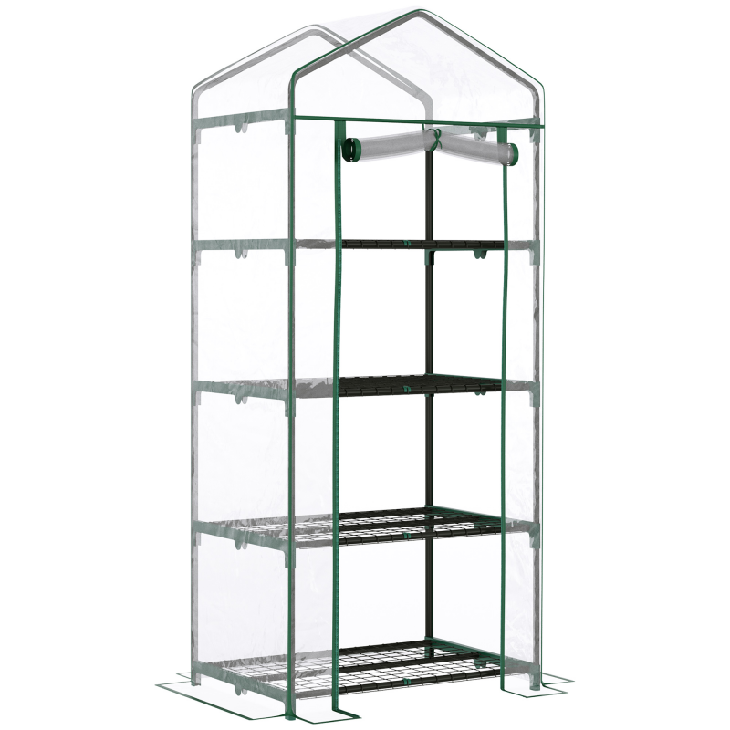 Outsunny Folien Gewächshaus Treibhaus für Tomaten mit 4 Regalfächern, Frühbeet in Grün, 70x50x160cm Aosom.de – Bild 1 von 2