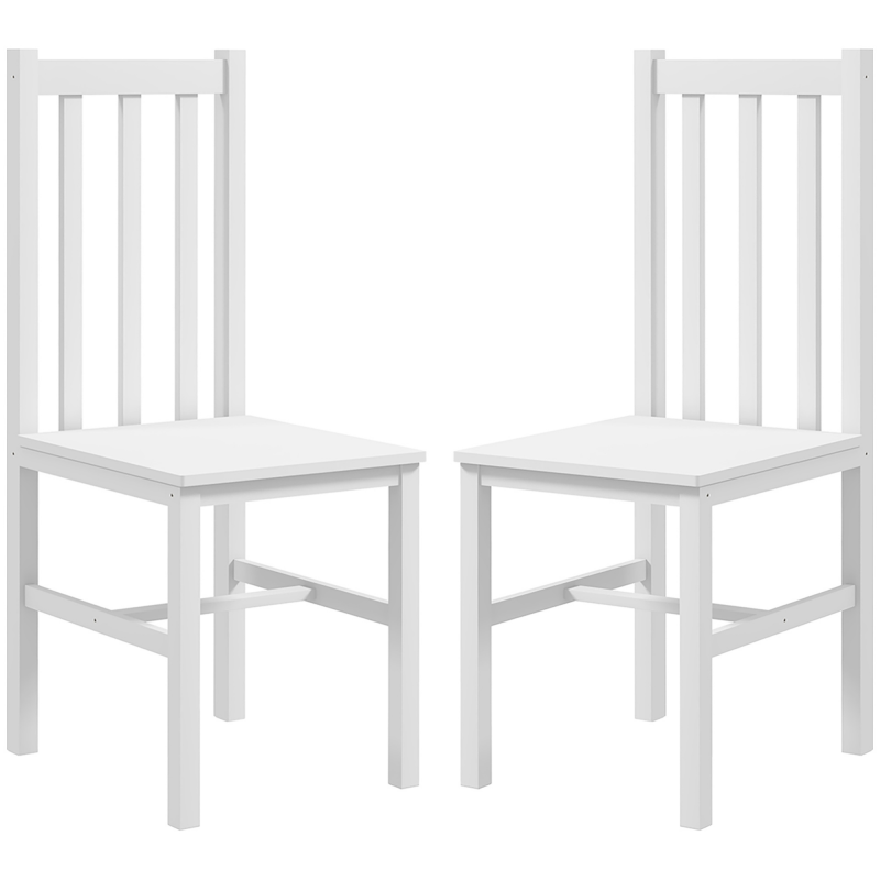 HOMCOM Esszimmerstühle, 2er-Set Küchenstuhl, Essstuhl mit Rückenlehne, Wohnzimmerstuhl, bis 120 kg belastbar, Kiefernholz, Weiß Aosom – Bild 1 von 2