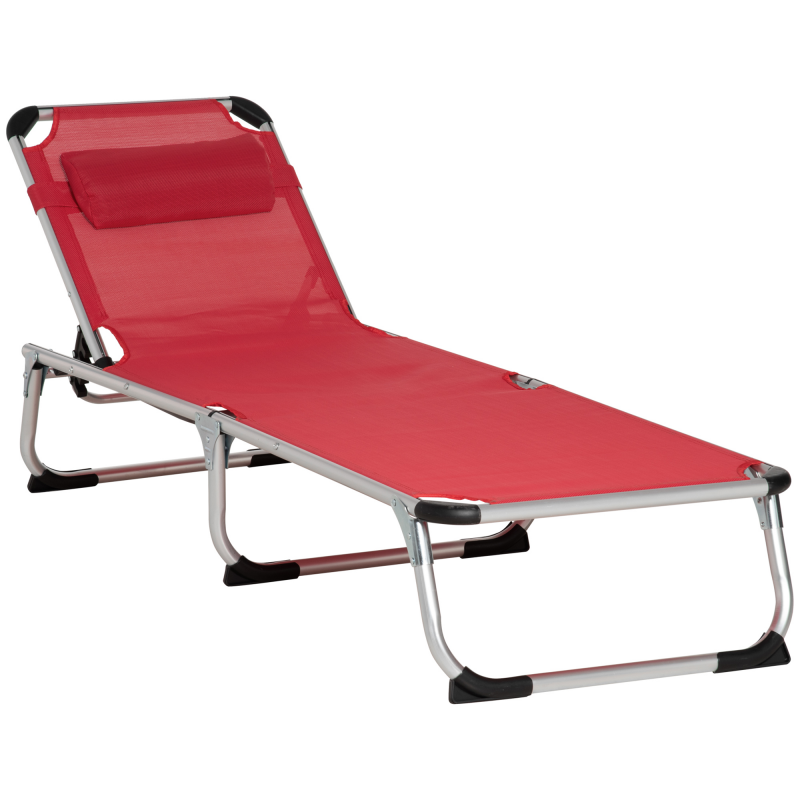 Outsunny Sonnenliege Gartenliege 5-fach verstellbar faltbar ergonomisch mit Netzstoff Rot 165 x 60 x 76 cm für entspannte Stunden im Freien Aosom.de – Bild 1 von 2