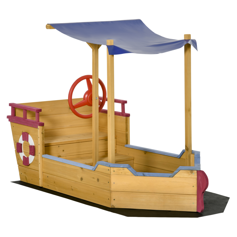 Outsunny Sandkasten Schiff Design aus Holz, Segelschiff mit Sitzbank und Flaggenmast, ideal für Kinder 3-8 Jahre, 160 x 70 x 103 cm Aosom.de – Bild 1 von 2
