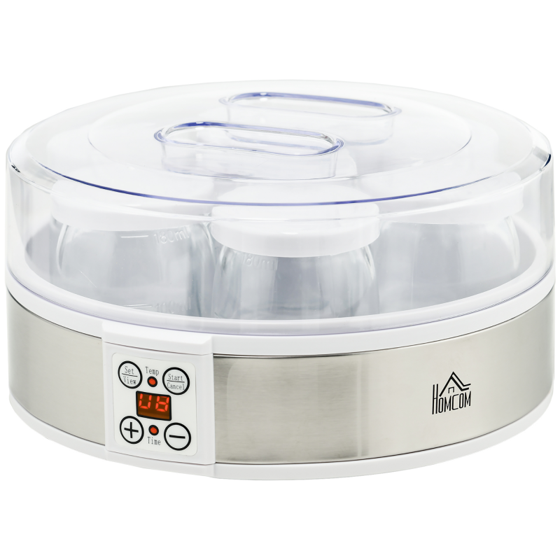 HOMCOM Joghurtbereiter Joghurtmaschine mit 48 Stunden Timer, Joghurt-Maker mit Temperatur-Einstellung, 7 Gläser à 180 ml, automatischer Abschaltung, 20 W, Weiß Aosom – Bild 1 von 2