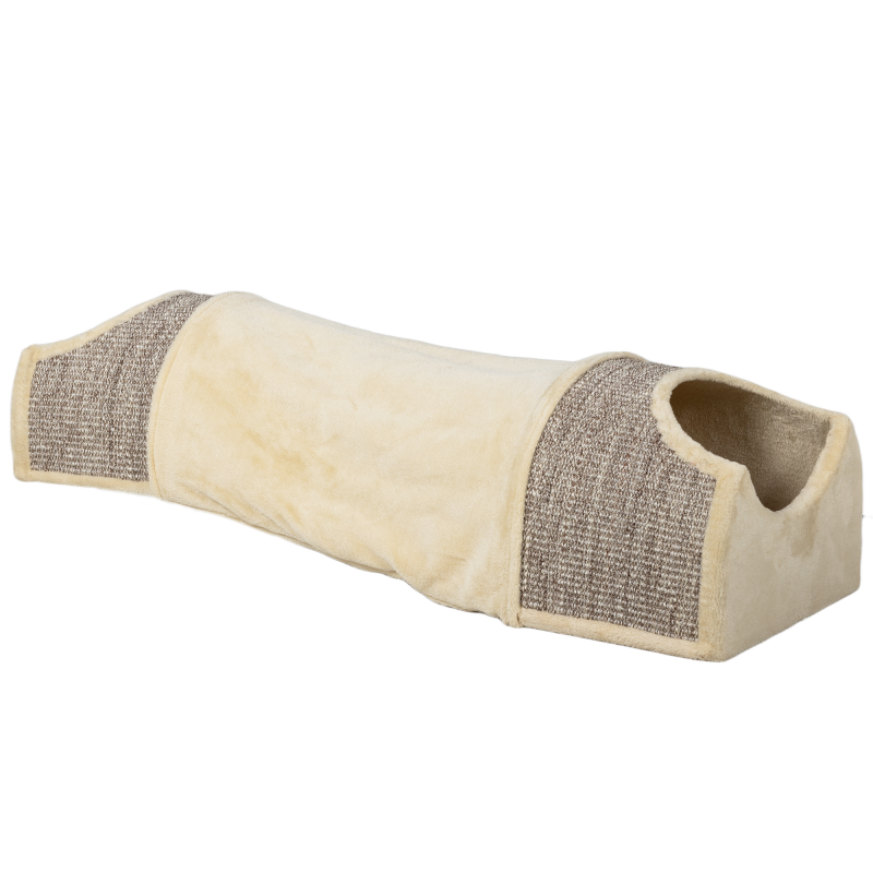 PawHut Katzentunnel Spieltunnel mit 2 Häuschen, 3 Öffnungen, Faltbar Tiertunnel für Katzen bis 6 kg, Indoor, Beige Aosom – Bild 1 von 2