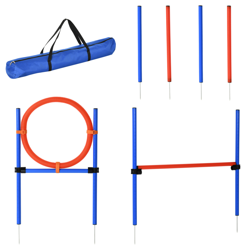 PawHut Hunde-Agility-Trainingsgeräte, Agility-Übungs-Set, Hund Agility Set, 3 in 1 Hundesport Trainingsplatz, Blau+Rot Aosom – Bild 1 von 2