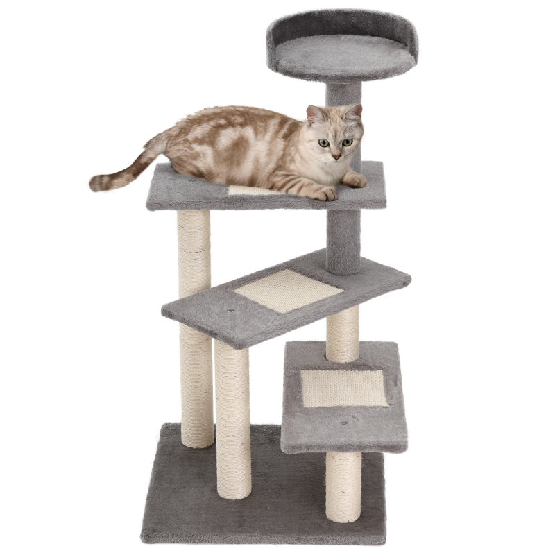 PawHut stabiler Katzenbaum, Belastbarkeit 15 kg, Katzentreppe 3 Stufen, Beige, Grau, 48,5 x 48,5 x 100 cm Aosom – Bild 1 von 2