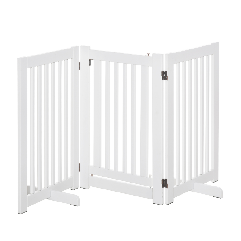 PawHut Absperrgitter Holz Freistehendes Schutzgitter für Hunde, Verstellbar, Klappbar, Weiß, 155x1,5x76 cm Aosom – Bild 1 von 2