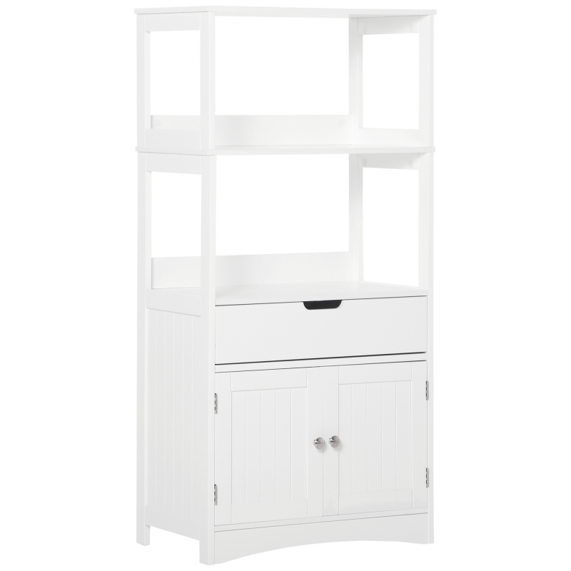 kleankin Badezimmer Midischrank Badezimmerschrank mit 2 offenen Regalen & Schublade, Unterschrank in Weiß 60 x 33 x 122,5 cm für modernes Bad Aosom.de – Bild 1 von 2