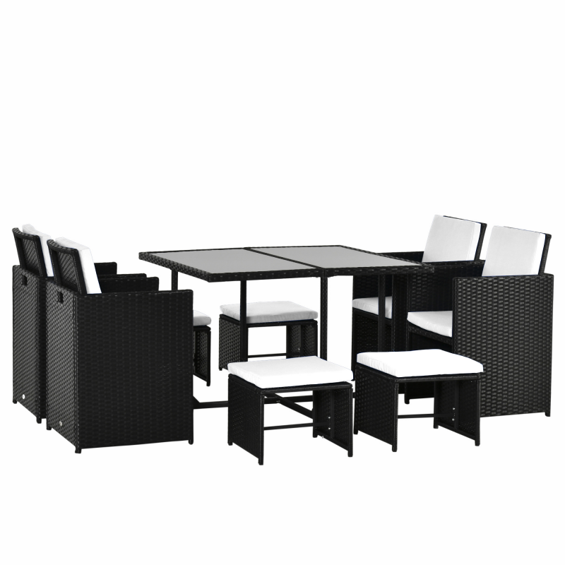 Outsunny Polyrattan Gartenmöbel Set 8 Personen, Sitzgarnitur für Garten, Terrasse & Balkon, wetterfest & robust, Outdoor Gartenset Schwarz Aosom – Bild 1 von 2