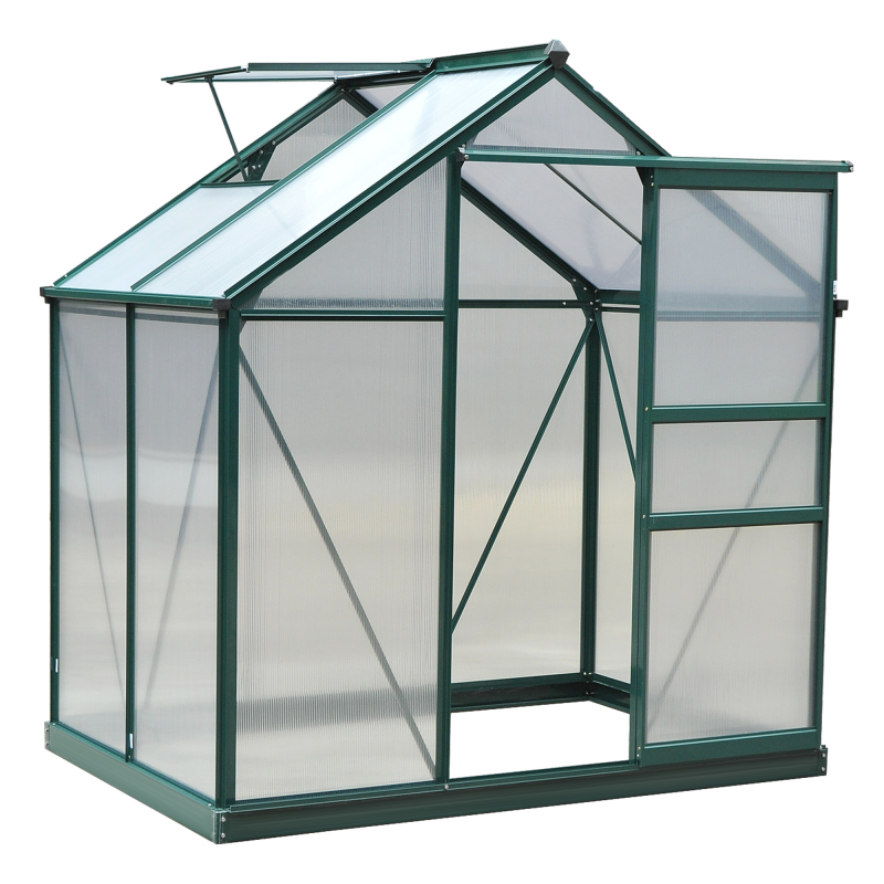 Outsunny Gewächshaus Aluminium Treibhaus mit Dachfenster und Tür, begehbares Pflanzenhaus mit Fundament, witterungsbeständig aus Polycarbonat Aosom.de – Bild 1 von 2
