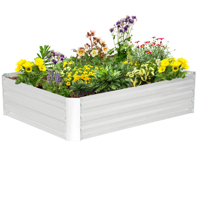 Outsunny Hochbeet aus verzinktem Stahl 120 x 90 x 30 cm Gartenbeet Pflanzkasten Silber für Blumen & Gemüse Aosom.de – Bild 1 von 2
