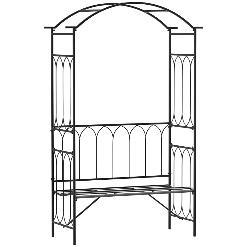 Outsunny Rosenbogen mit Bank Rosenbank Laubenbank Philosophenbank Rankgitter Rankhilfe Gartenbank Metall Schwarz 115 x 50 x 203 cm Aosom – Bild 1 von 2