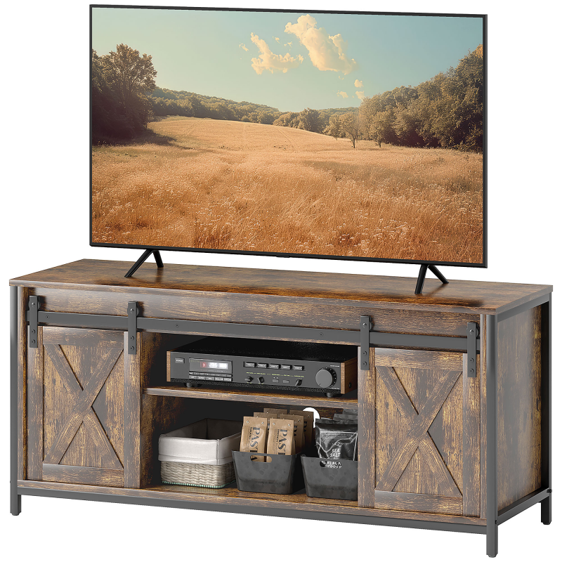 HOMCOM TV-Schrank, Fernsehtisch für Fernseher bis zu 60 Zoll, Lowboard mit 2 Schränken und 2 Regalebenen, Fernsehschrank für Wohnzimmer, 120 x 40 x 54 cm Braun Aosom – Bild 1 von 2