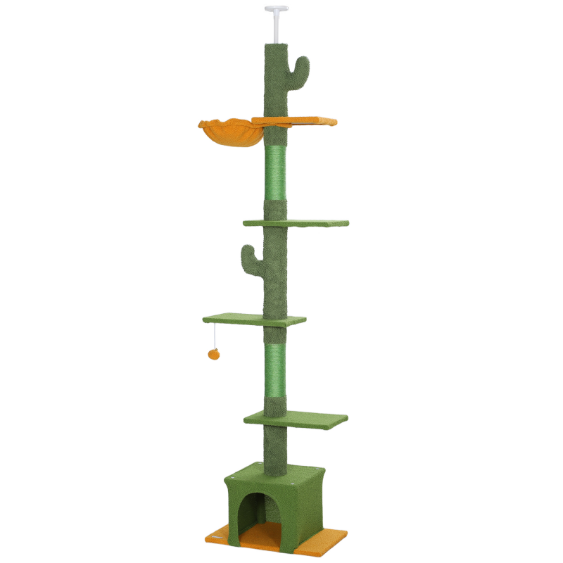 PawHut Kratzbaum Deckenhoch, Katzenbaum, 230-275 cm Katzenkratzbaum mit Katzenhöhle, Kratzstämmen, Spielball, Katzenmöbel mit Kippschutz, Grün Aosom – Bild 1 von 2