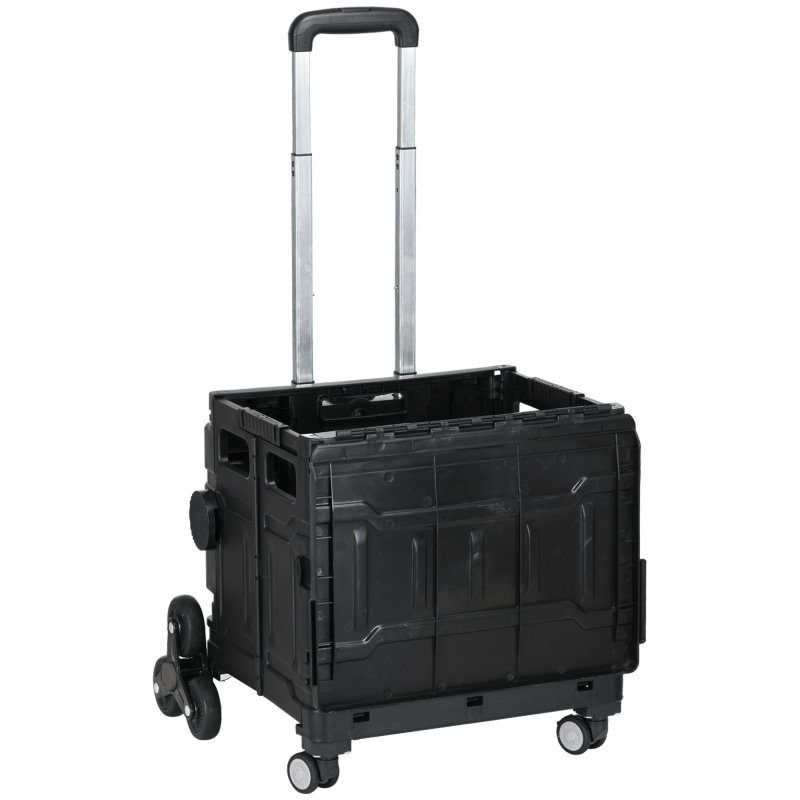 HOMCOM Einkaufstrolley Klappbar, bis 80 kg tragbar, Einkaufswagen mit Verstellbarem Teleskop-Griff, Treppensteiger mit Deckel, Transportwagen Aosom – Bild 1 von 2