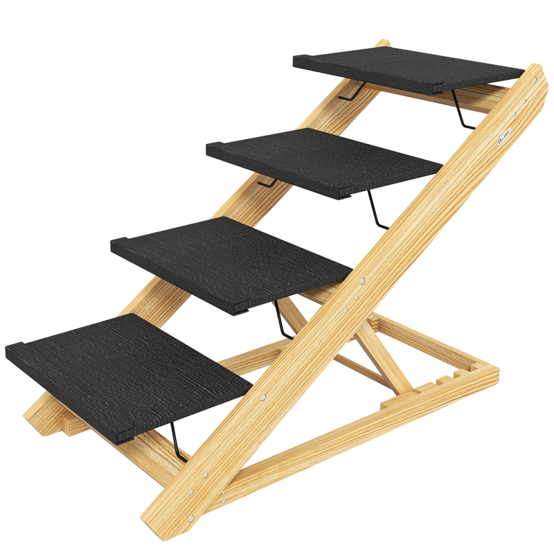 PawHut 2 in 1 Hundetreppe 4-stufig 62,5 cm höhenverstellbar klappbar Hunderampe mit rutschfester Oberfläche für Bett & Sofa Aosom.de – Bild 1 von 2